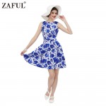 ZAFUL Plus size Women Vintage Dress Retro robe rockabilly summer Audrey Hepburn Sleeveless Print party dresses Female Vestidos