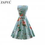 ZAFUL Vintage Women Dress feminino Robe Rockabilly clothing Audrey hepburn 50s retro Print blue Party Dresses plus size Vestidos