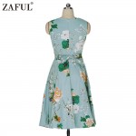 ZAFUL Vintage Women Dress feminino Robe Rockabilly clothing Audrey hepburn 50s retro Print blue Party Dresses plus size Vestidos