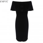 ZAFUL Woman Bodycon Dress Sexy Slash Neck Off Shoulder Black Velvet Floral Embroidery Slim Party Stretch Bandage High Waist Dres