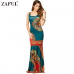 ZAFUL Woman Bodycon Dresses Ethnic Hippie Bohemian Tribe Print Sleeveless Sheath Long Maxi Tank Dress Party Club Female Vestidos