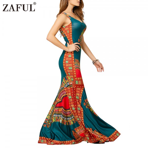 ZAFUL Woman Bodycon Dresses Ethnic Hippie Bohemian Tribe Print Sleeveless Sheath Long Maxi Tank Dress Party Club Female Vestidos