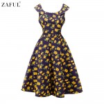 ZAFUL Women Audrey Vintage dress 60s 50s Floral Print U Neck Pin Up Rockabilly Retro Dress Girls Holiday Dress Feminino Vestidos