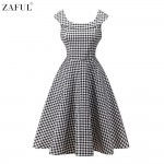 ZAFUL Women Audrey Vintage dress 60s 50s Floral Print U Neck Pin Up Rockabilly Retro Dress Girls Holiday Dress Feminino Vestidos