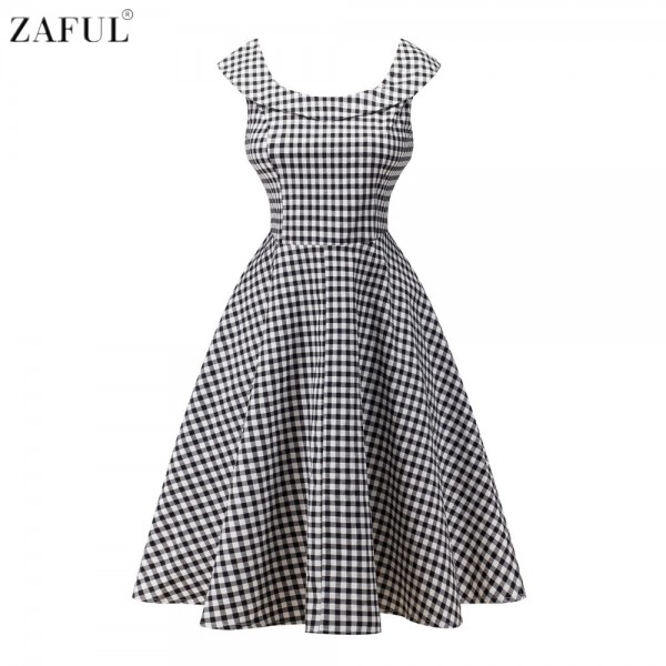 ZAFUL Women Audrey Vintage dress 60s 50s Floral Print U Neck Pin Up Rockabilly Retro Dress Girls Holiday Dress Feminino Vestidos