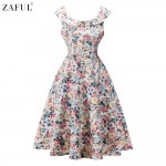 ZAFUL Women Audrey Vintage dress 60s 50s Floral Print U Neck Pin Up Rockabilly Retro Dress Girls Holiday Dress Feminino Vestidos