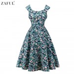 ZAFUL Women Audrey Vintage dress 60s 50s Floral Print U Neck Pin Up Rockabilly Retro Dress Girls Holiday Dress Feminino Vestidos