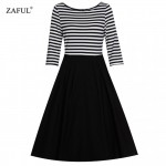 ZAFUL Women Cotton Plus Size S~4XL Vintage Rockabilly Dress 60s Stripe Ball Gown Swing Party Prom Cocktail Tea feminine vestidos