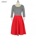 ZAFUL Women Cotton Plus Size S~4XL Vintage Rockabilly Dress 60s Stripe Ball Gown Swing Party Prom Cocktail Tea feminine vestidos