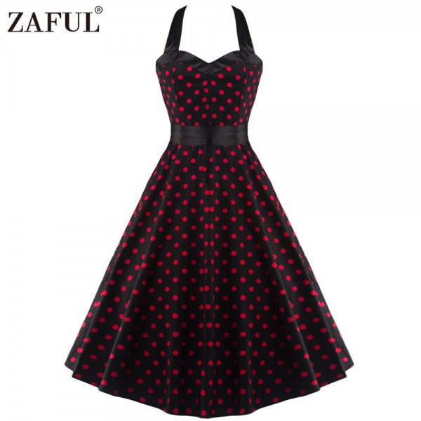 ZAFUL Women Dress Retro Sleeveless Dot Ball Gown Summer Vintage Dresses Pin up Vintage 50s 60s robe Rockabilly Feminino Vestidos