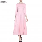 ZAFUL Women Pink Party Dress A-line Vintage Dress High Waist 3/4 Sleeves Big Swing Elegant Feminino Vestidos Formal Club Dresses