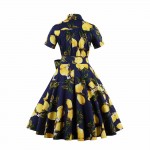 ZAFUL Women Plus Size Vintage Dress Lemon Dot Polka Print Retro 50s Swing Belts S~4XL Feminino Vestidos Short Sleeves PartyDress