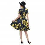 ZAFUL Women Plus Size Vintage Dress Lemon Dot Polka Print Retro 50s Swing Belts S~4XL Feminino Vestidos Short Sleeves PartyDress