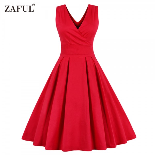 ZAFUL Women Sleeveless Vintage Summer Dress 50s 60s Swing Retro Swing Plus Size M~4XL Cotton Party bowknots Feminino Vestidos 