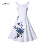 ZAFUL Women Summer Cotton Embroidery Vintage Dress Elegant Retro Audrey White Dress Plus Size 4XL Party Swing Feminino Vestidos 