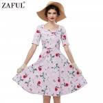 ZAFUL Women plus size clothing Audrey hepburn 50s Vintage Flower Print robe pink feminino Ball Gown Party Retro Dress Vestidos