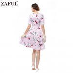 ZAFUL Women plus size clothing Audrey hepburn 50s Vintage Flower Print robe pink feminino Ball Gown Party Retro Dress Vestidos