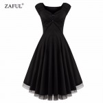 ZAFUL Women summer Retro Vintage dress Big swing Party Robe Rockabilly 50s Dress Plus Size Cotton feminine Vestidos Voile hem