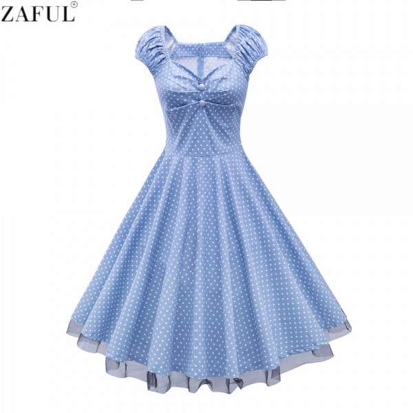 ZAFUL Women summer Retro Vintage dress Big swing Party Robe Rockabilly 50s Dress Plus Size Cotton feminine Vestidos Voile hem