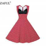 ZAFUL plus size Women Dress Vintage robe Summer feminino Rockabilly Retro Sleeveless Red Dot Swing Party Short Dresses Vestidos