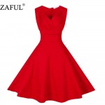 ZAFUL plus size Women Dress Vintage robe Summer feminino Rockabilly Retro Sleeveless Red Dot Swing Party Short Dresses Vestidos
