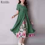 ZANZEA Elegant Dress 2017 Women Vintage O Neck Short Sleeve Two Layers High Split Floral Print Casual Loose Maxi Long Vestidos