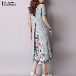 ZANZEA Elegant Dress 2017 Women Vintage O Neck Short Sleeve Two Layers High Split Floral Print Casual Loose Maxi Long Vestidos