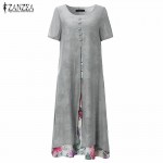 ZANZEA Elegant Dress 2017 Women Vintage O Neck Short Sleeve Two Layers High Split Floral Print Casual Loose Maxi Long Vestidos