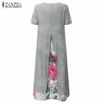 ZANZEA Elegant Dress 2017 Women Vintage O Neck Short Sleeve Two Layers High Split Floral Print Casual Loose Maxi Long Vestidos