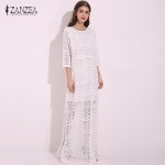 ZANZEA Fashion 2018 Womens Party Dress Half Sleeve White Lace Hollow Slim Tunic Maxi Long Linen Dresses Beach Vestidos