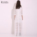 ZANZEA Fashion 2018 Womens Party Dress Half Sleeve White Lace Hollow Slim Tunic Maxi Long Linen Dresses Beach Vestidos