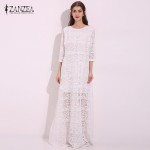 ZANZEA Fashion 2018 Womens Party Dress Half Sleeve White Lace Hollow Slim Tunic Maxi Long Linen Dresses Beach Vestidos