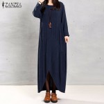 ZANZEA New 2017 Autumn Fashion Womens Cotton Dress Long Sleeve Asymmetrical Dresses Vintage Maxi Vestidos Plus Size S-5XL