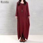 ZANZEA New 2017 Autumn Fashion Womens Cotton Dress Long Sleeve Asymmetrical Dresses Vintage Maxi Vestidos Plus Size S-5XL