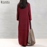 ZANZEA New 2017 Autumn Fashion Womens Cotton Dress Long Sleeve Asymmetrical Dresses Vintage Maxi Vestidos Plus Size S-5XL