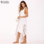 ZANZEA Newest Womem Sexy Halter V Neck Sleeveless Dress Spaghetti Strap Zipper Lace Hem Solid Loose Beach Long Feminina Vestidos