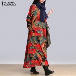 ZANZEA Retro Women Floral Print Maxi Long Kaftan Dress 2017 Lady Long Sleeve Loose Casual Oversized Baggy Dresses Robe Vestidos