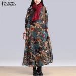 ZANZEA Retro Women Floral Print Maxi Long Kaftan Dress 2017 Lady Long Sleeve Loose Casual Oversized Baggy Dresses Robe Vestidos