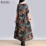 ZANZEA Retro Women Floral Print Maxi Long Kaftan Dress 2017 Lady Long Sleeve Loose Casual Oversized Baggy Dresses Robe Vestidos