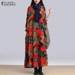 ZANZEA Retro Women Floral Print Maxi Long Kaftan Dress 2017 Lady Long Sleeve Loose Casual Oversized Baggy Dresses Robe Vestidos