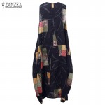 ZANZEA Vestidos 2018 Summer Women Retro Printed Long Maxi Sleeveless Dresses Loose O Neck Vest Baggy Kaftan Dress Plus Size