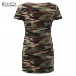 ZANZEA Women 2017 Summer Causal Camouflage Bodycon Printed Short Sleeve Long Tops Sexy Ladies Mini Dress Plus Size Vestidos