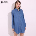 ZANZEA Women Autumn Long Sleeve Buttons Pockets Blue Denim Mini Dress 2018 New Fashion Casual Loose Shirt Dress Short Vestidos