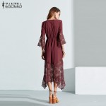 ZANZEA Women Lace Dress 2017 Sexy Deep V Neck Lace Patchwork Maxi Long Dress Loose Flare Sleeve Vestidos Plus Size Beach Dresses