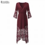 ZANZEA Women Lace Dress 2017 Sexy Deep V Neck Lace Patchwork Maxi Long Dress Loose Flare Sleeve Vestidos Plus Size Beach Dresses