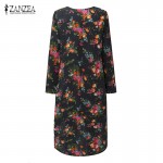 ZANZEA Women Midi Dress 2018 Ladies Round Collar Long Sleeve Pockets Asymmetrical Hem Casual Loose Vintage Floral Print Vestidos