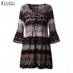 ZANZEA Women Vintage Floral Print Sexy Party Mini Dress 2017 Lady Ruffled Flounce 3/4 Sleeve Deep V Neck Lace Up Casual Vestidos