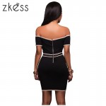 ZKESS 2017 women Black Nude Trim Bodycon Off Shoulder Dress Elegant Party Dresses Sexy Mini Pencil Club Bodycon Dress LC22974