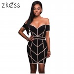 ZKESS 2017 women Black Nude Trim Bodycon Off Shoulder Dress Elegant Party Dresses Sexy Mini Pencil Club Bodycon Dress LC22974