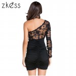 ZKESS Sexy Lace Bodice One Sleeve Party Dress Sexy Club One Shoulder Backless Bodycon Lacing Vestido de festa female dress 22464